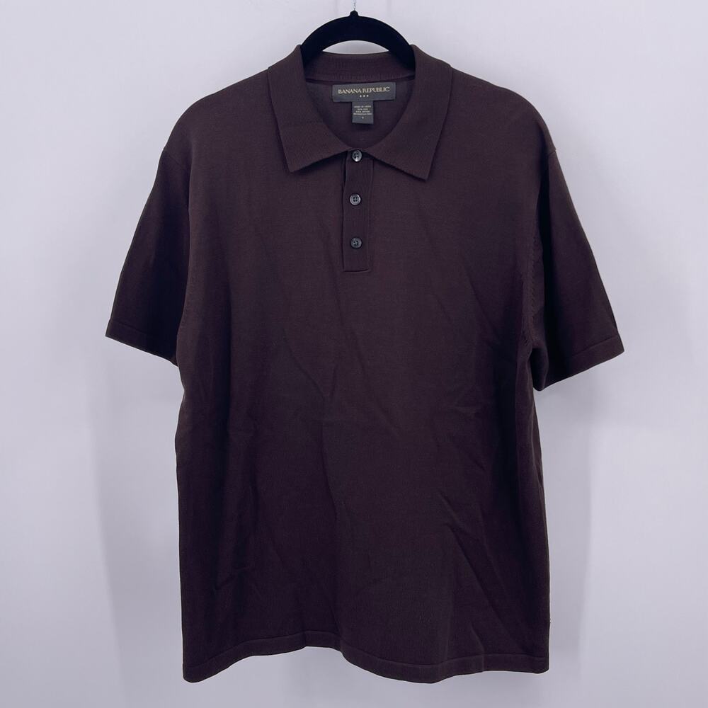 Banana Republic Sz S Brown Short Sleeve Polo Shirt Silk Cotton Luxe Blend Mens